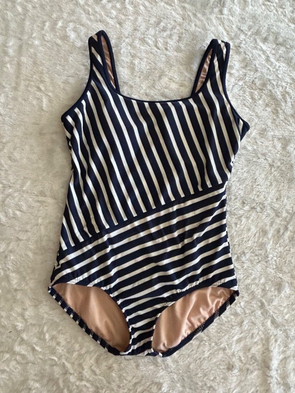 Lands End Nautical Stripe Navy White One Piece Swimsuit 6P 6 Petite